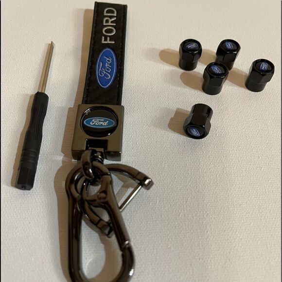 Ford fob Keychain & valve Stem caps both black NWT - Picture 2 of 6